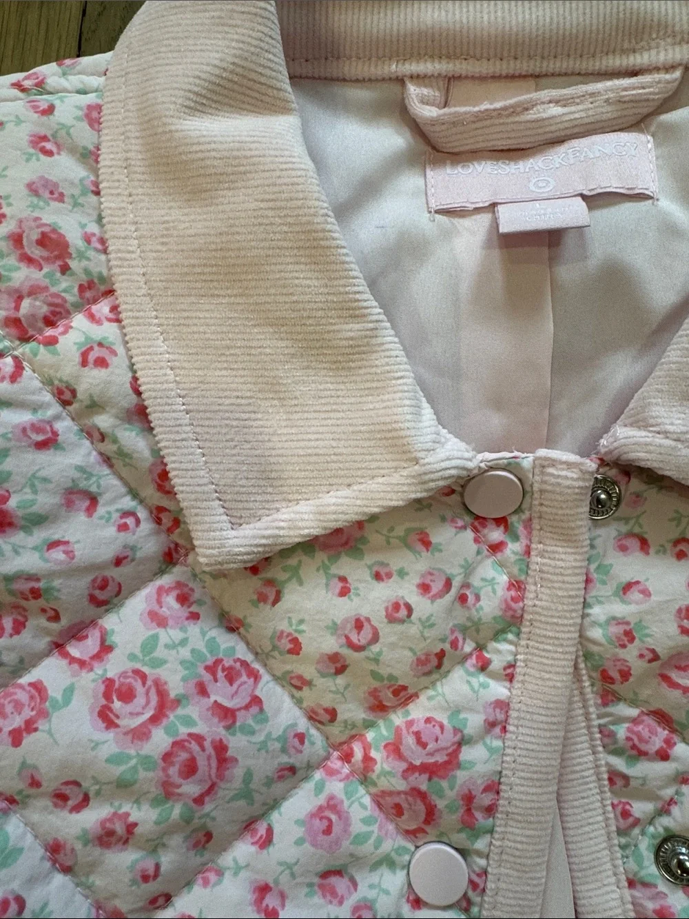 LoveShackFancy x Target Quilted Floral Pink Button-Front Jacket Size L